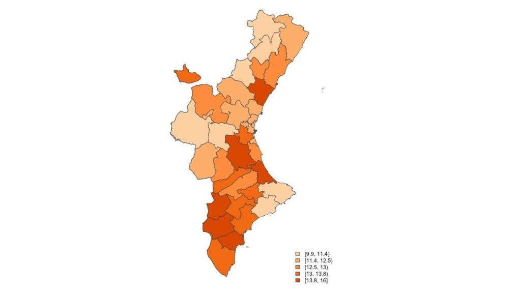 Mapa del paro por comarcas en el tercer trimestre de 2024.