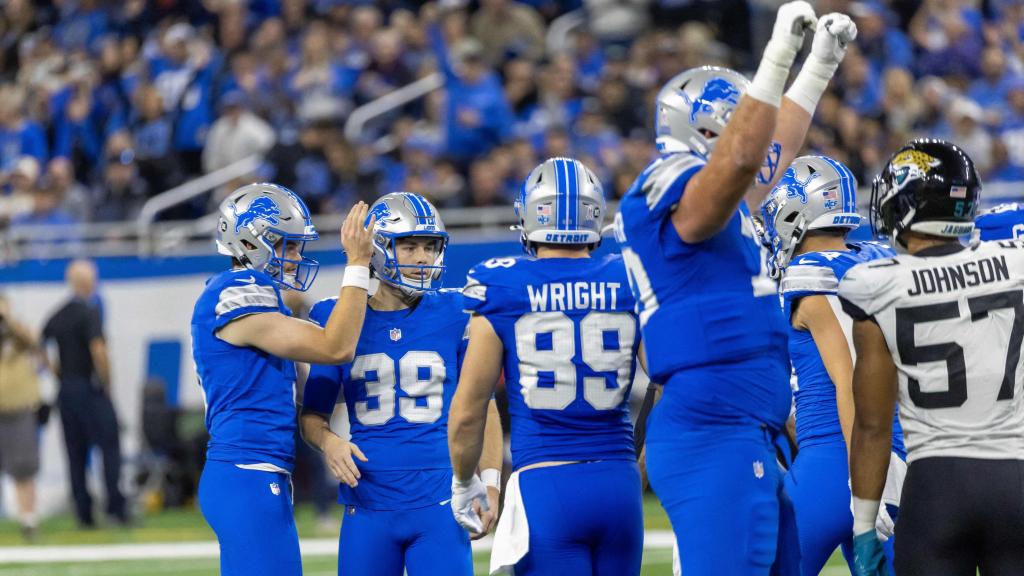 Los Detroit Lions celebran durante un partido contra los Jacksonville Jaguars