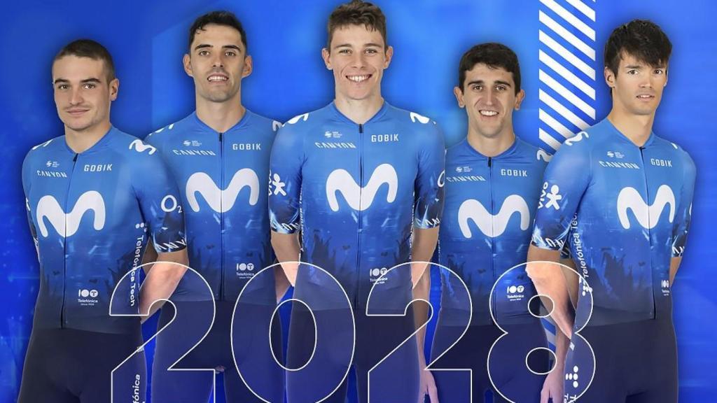 Fotomontaje de Movistar Team con las renovaciones de Carlos Canal, Barrenetxea, Romeo, Pelayo y Javier Romo.