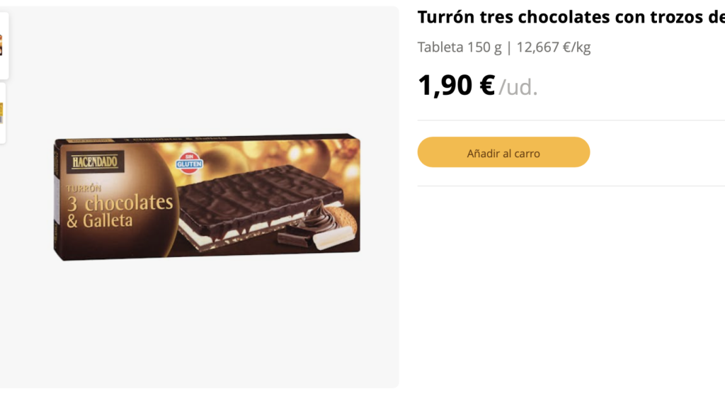 Turrón tres chocolates con trozos de galleta.