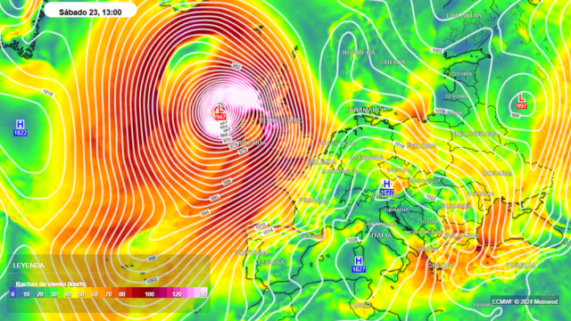 La ciclogénesis tendrá lugar sobre las islas británicas pero sus efectos llegarán a la Península Ibérica. Meteored.