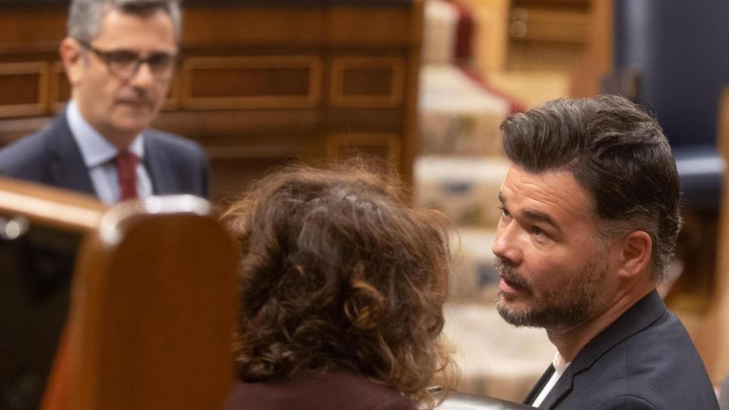 El portavoz de ERC en el Congreso, Gabriel Rufián, durante una sesión de control al Gobierno