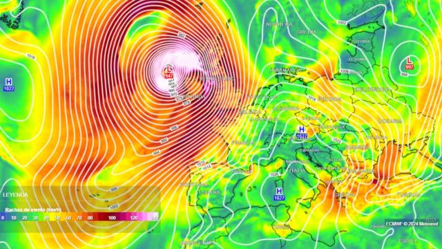 El radio de acción de esta gran borrasca será muy amplio, dejándose notar sus efectos en buena parte del Atlántico Norte.