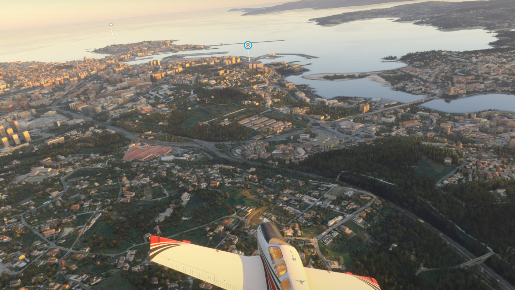 Vista de la ría de A Coruña en Microsoft Flight Simuator 2024