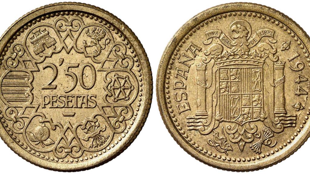 Moneda de 2,5 pesetas con la imagen de Franco.