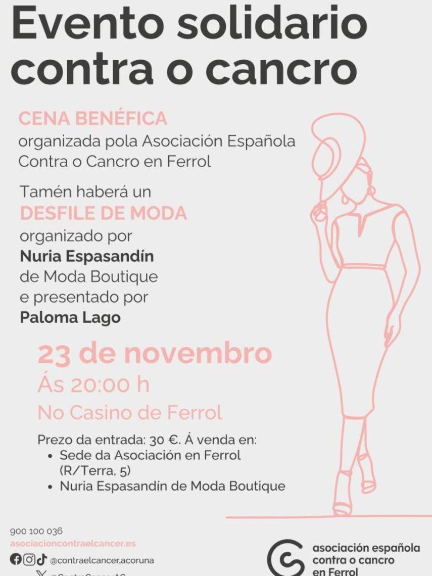 Cartel del evento de la Asociación Española Contra el Cáncer este sábado en Ferrol.