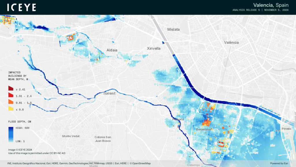 Datos obtenidos por la tecnológica ICEYE del impacto de la DANA en Valencia.