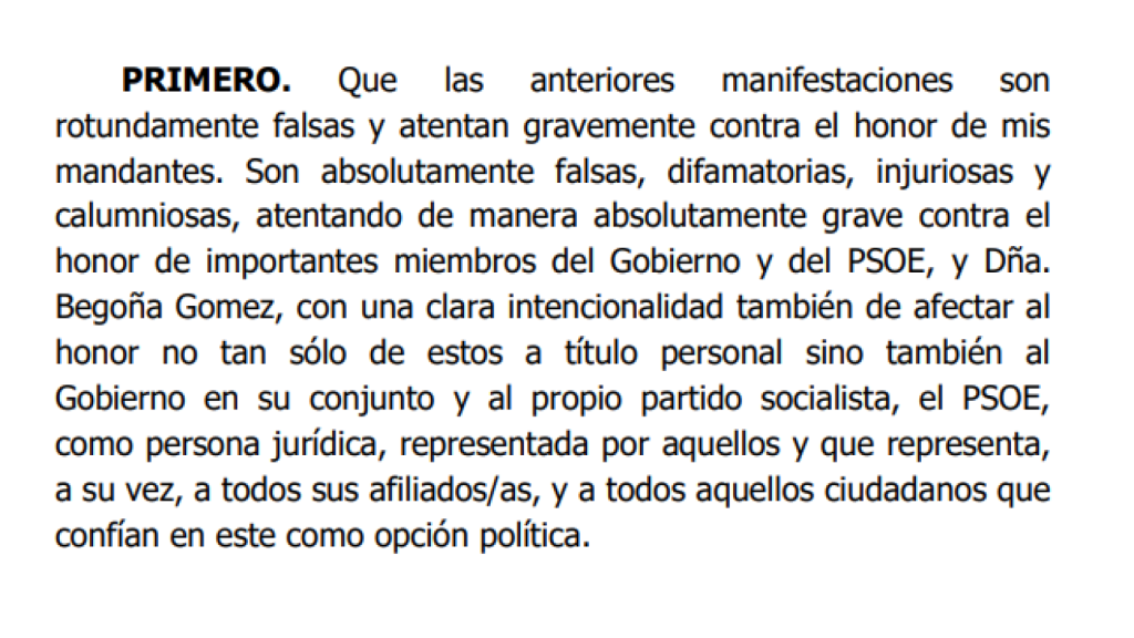 Fragmento de la demanda de conciliación presentada por el PSOE.