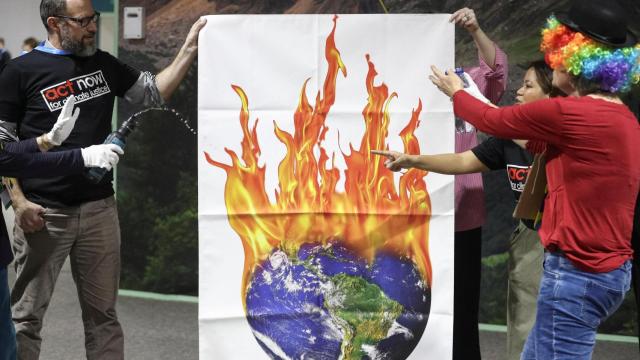 Un grupo de manifestantes en la COP29.