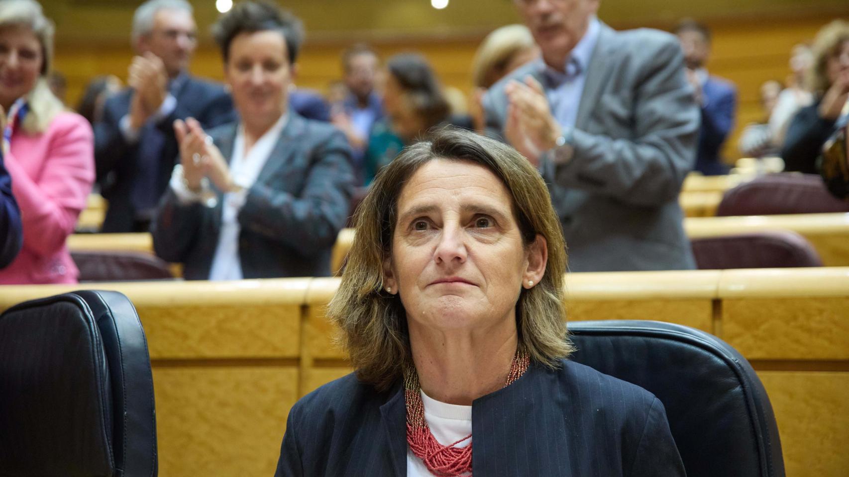 Teresa Ribera, vicepresidenta tercera y ministra de Transición Ecológica, tras comparecer este miércoles por la DANA en el Senado.