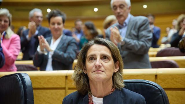 Teresa Ribera, vicepresidenta tercera y ministra de Transición Ecológica, tras comparecer este miércoles por la DANA en el Senado.