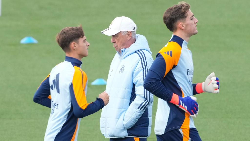 Ancelotti. en un entrenamiento del Real Madrid