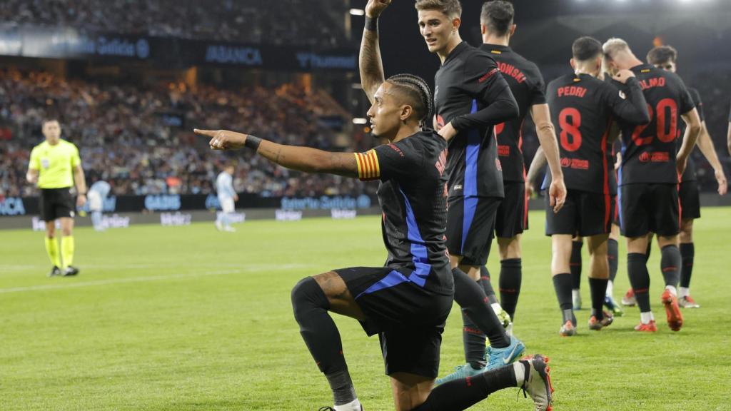 Raphinha celebra el gol ante el Celta.