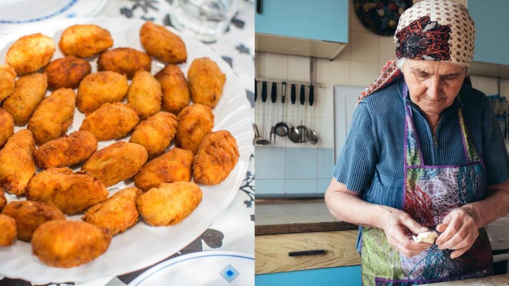 Abuela haciendo croquetas.