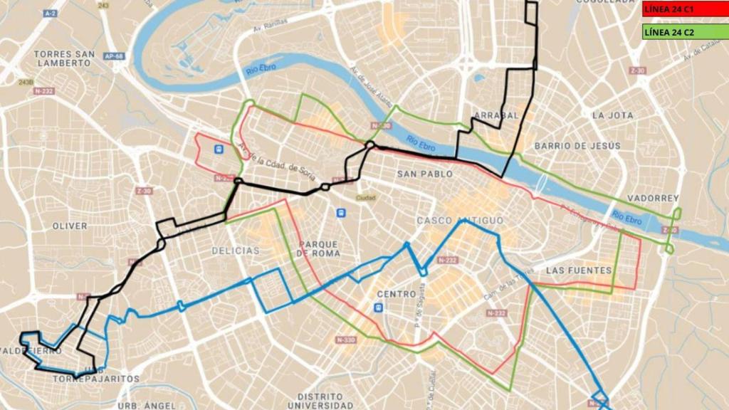 Nuevo mapa de bus urbano en Zaragoza.