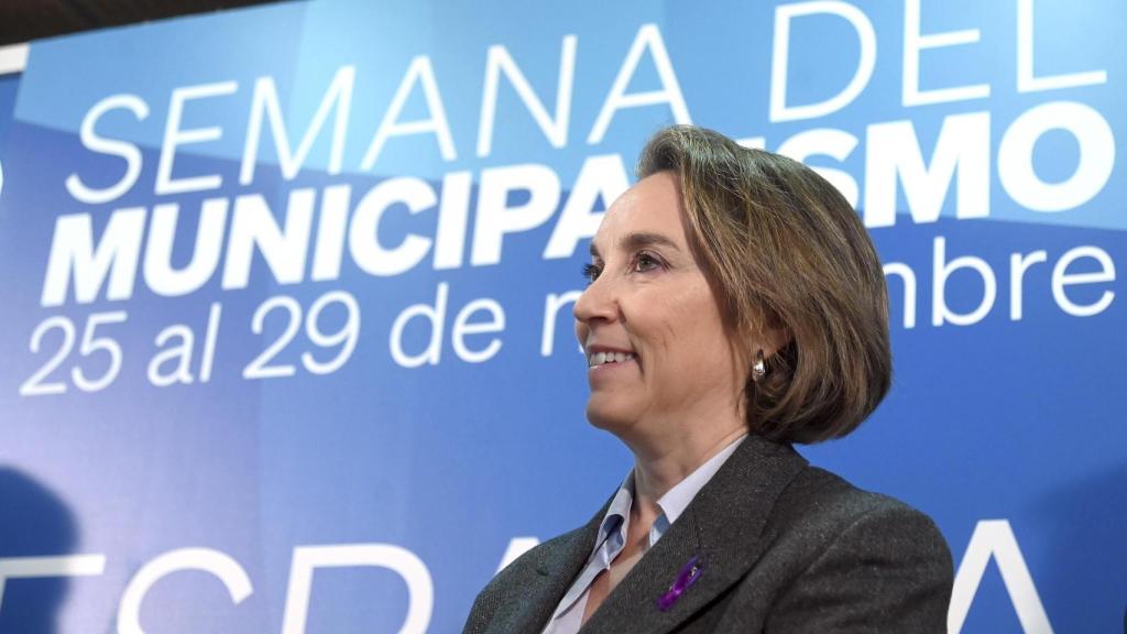 La secretaria general del PP, Cuca Gamarra, durante su intervención en Burgos de este lunes