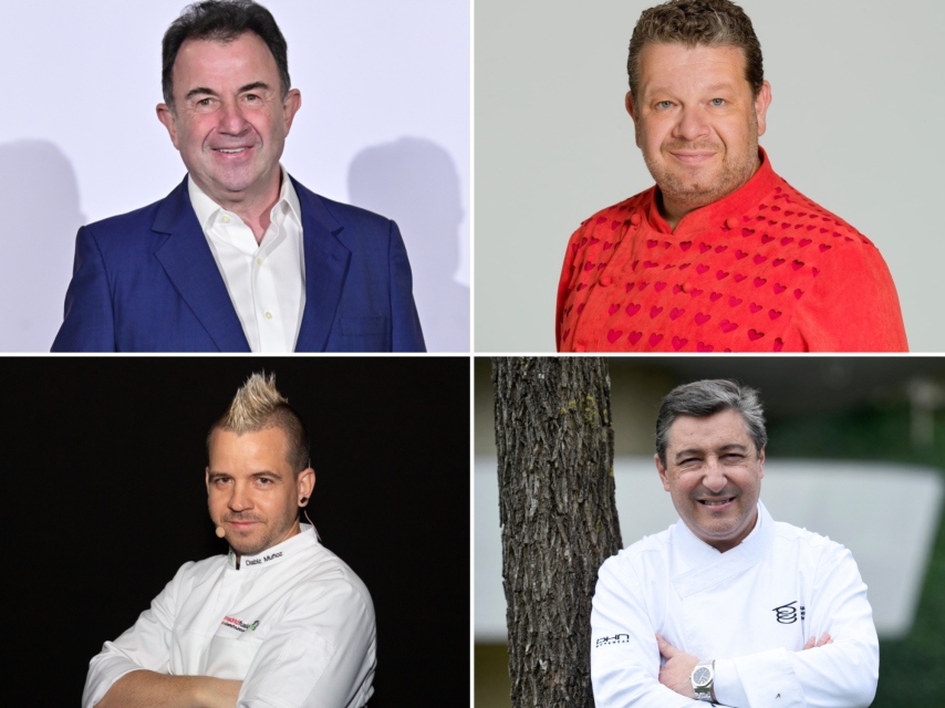 De izquierda a derecha y de arriba a abajo: los chefs Martín Berasategui, Alberto Chicote, Dabiz Muñoz y Joan Roca.