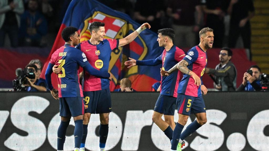 Los jugadores del Barça celebran un gol en la Champions League