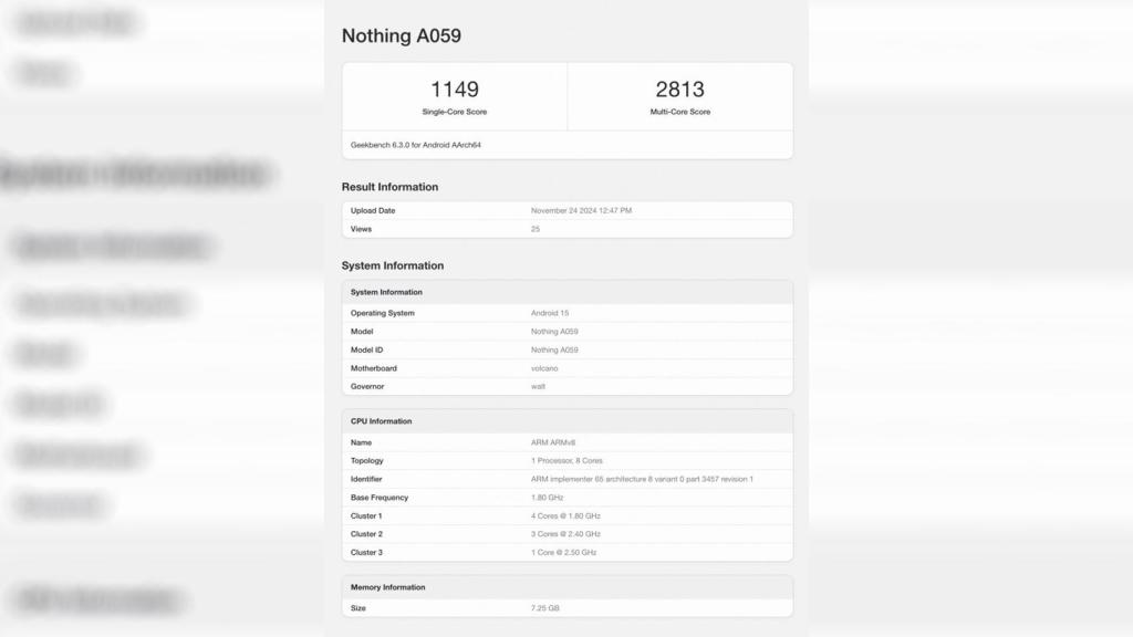 El Nothing A059 en Geekbench