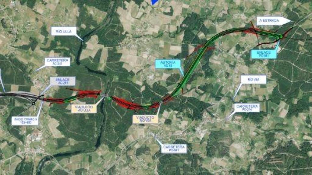 Plano del proxecto de trazado de la autovía AG-59, entre Santiago y A Estrada.