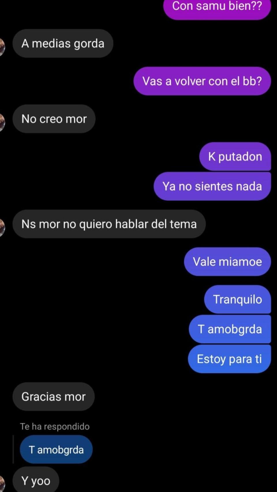 Un chateo de WhatsApp de Cloe con su amiga donde le confirma que no quiere seguir saliendo con 'El Rayo'.