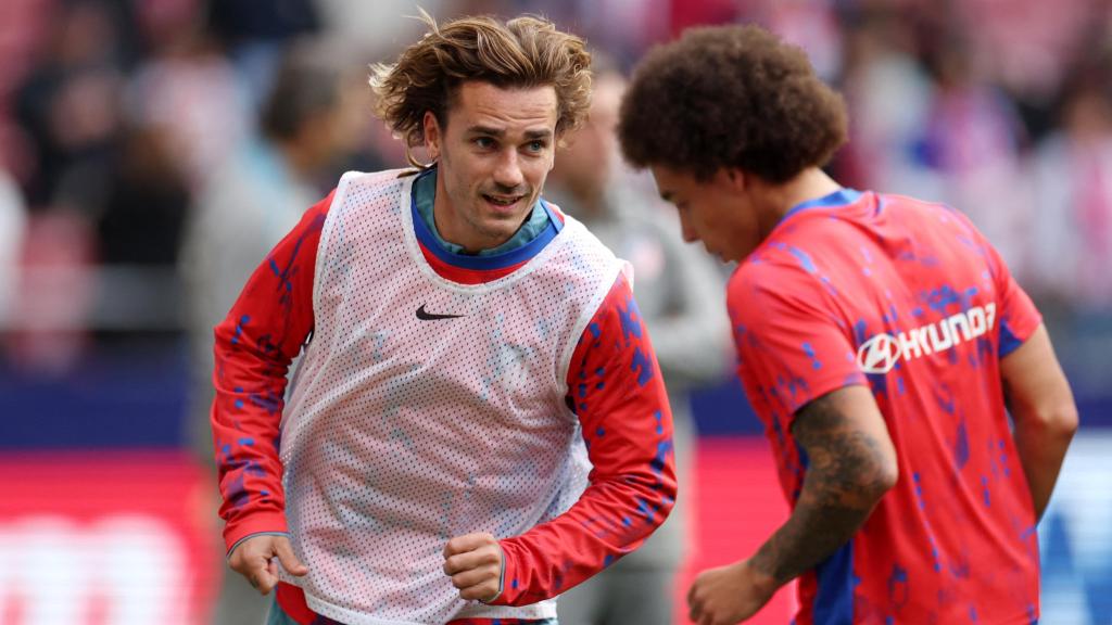 Griezmann, en un calentamiento con el Atlético de Madrid.