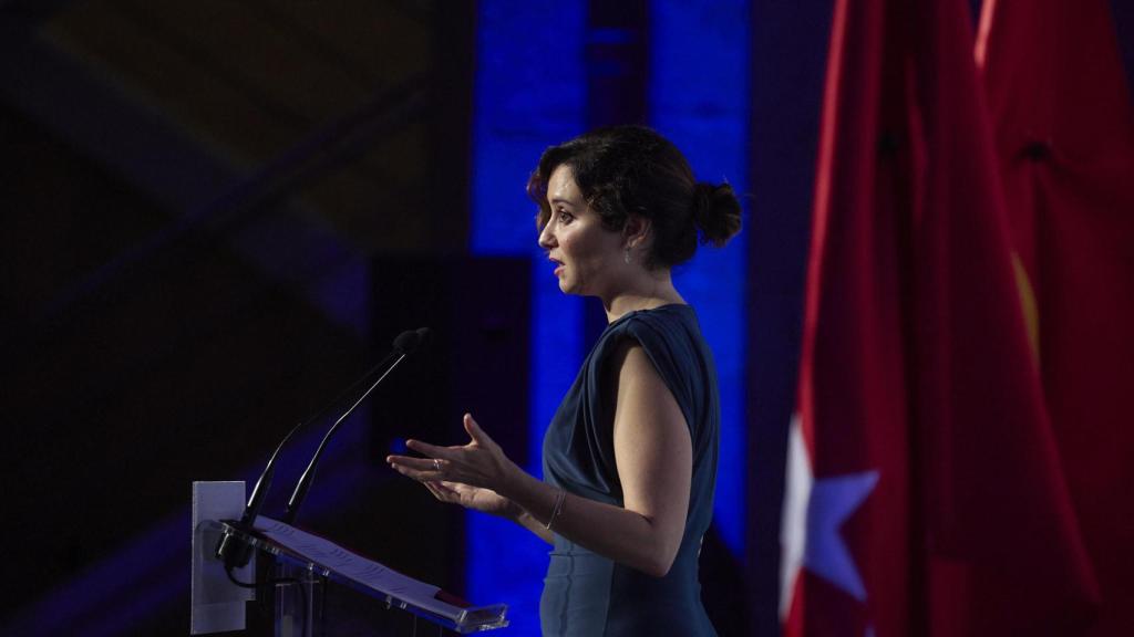 La presidenta de la Comunidad de Madrid, Isabel Díaz Ayuso, durante la cena inaugural de la tercera edición del Global Mobility Call.