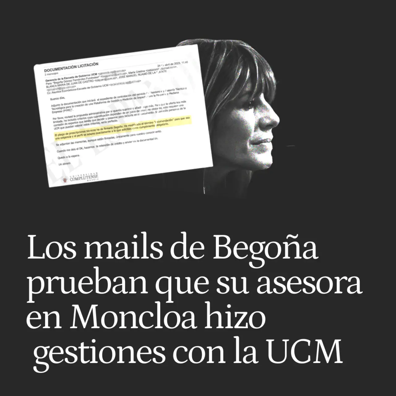 Begoña da al juez 'e-mails' que evidencian que la directora de Programas de Moncloa hizo gestiones con la Complutense