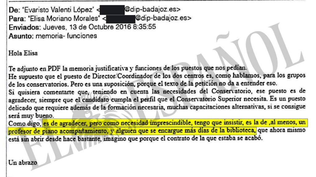 El correo en el que el director de la Orquesta pide otras plazas antes que la que se adjudicó al hermano de Sánchez.