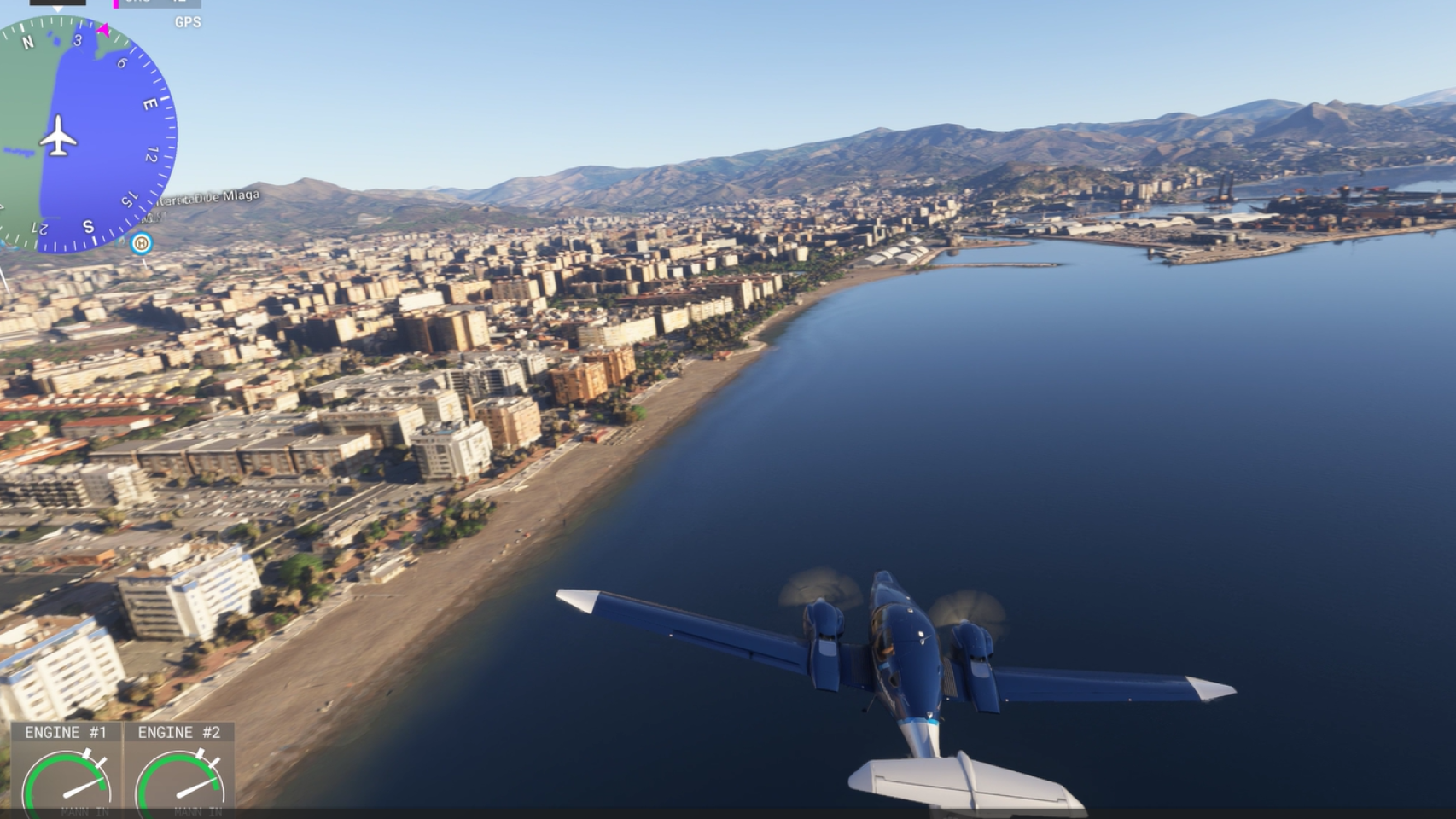 Recreación de Málaga en Microsoft Flight Simulator 2024.