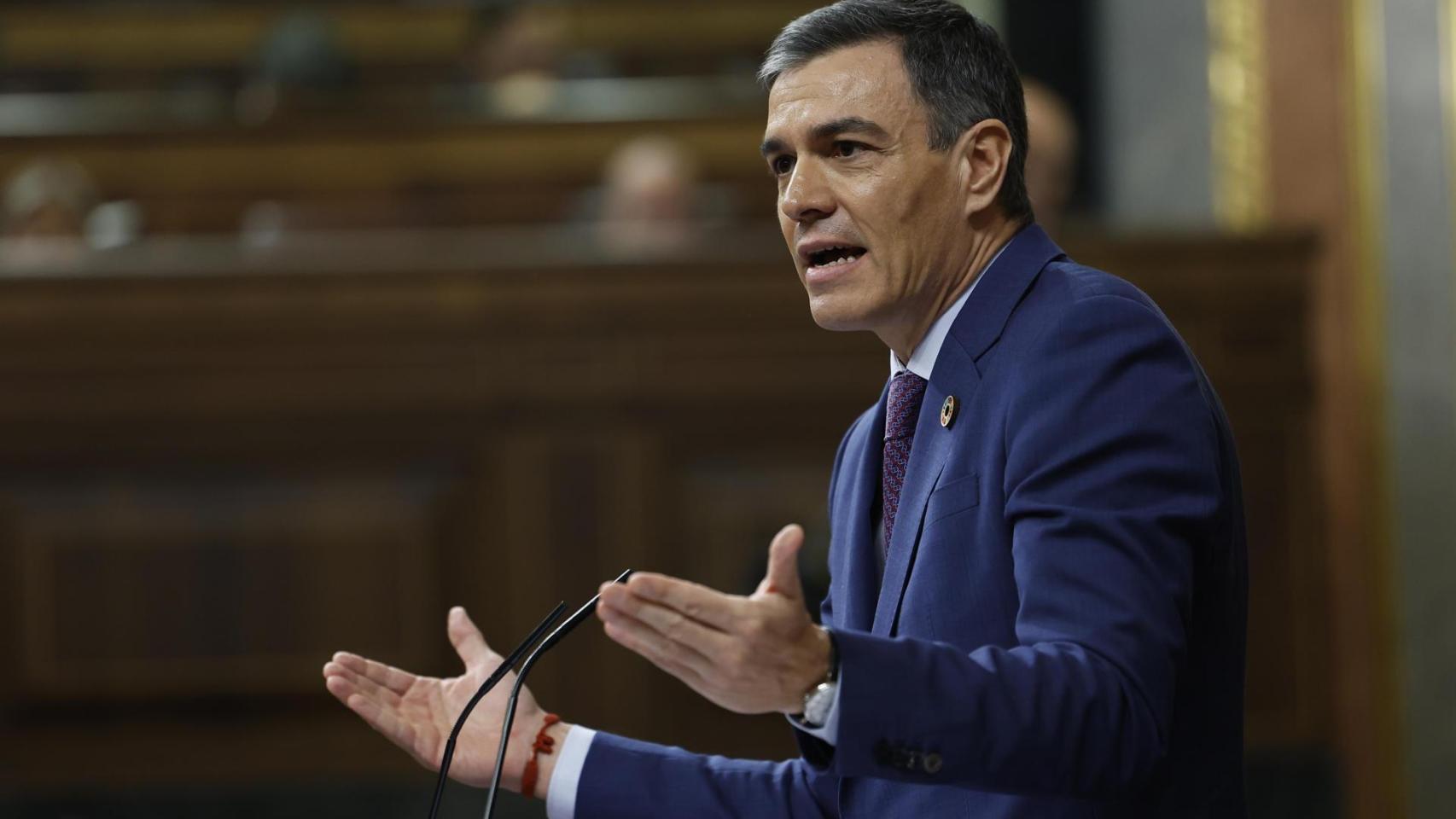 Pedro Sánchez, durante su intervención sobre la DANA en el congreso. Efe / Chema Moya