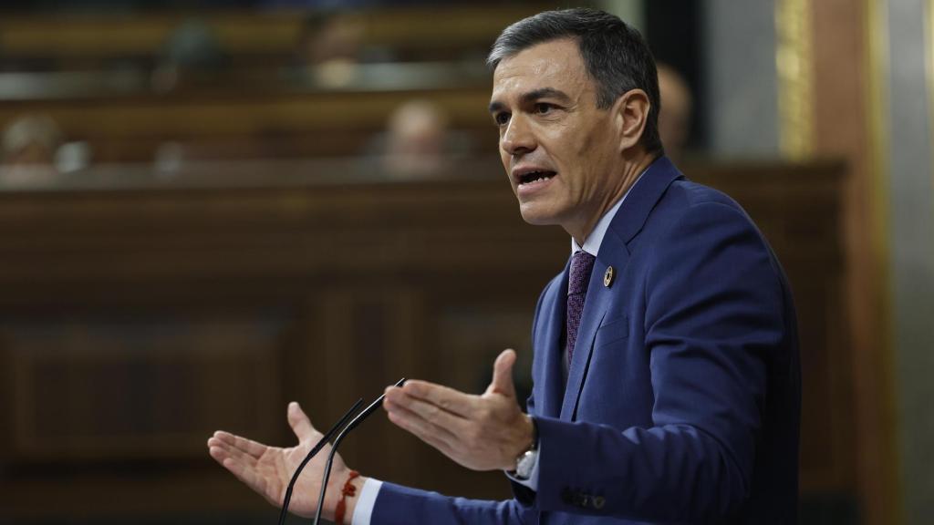 Pedro Sánchez, durante su intervención sobre la DANA en el congreso. Efe / Chema Moya