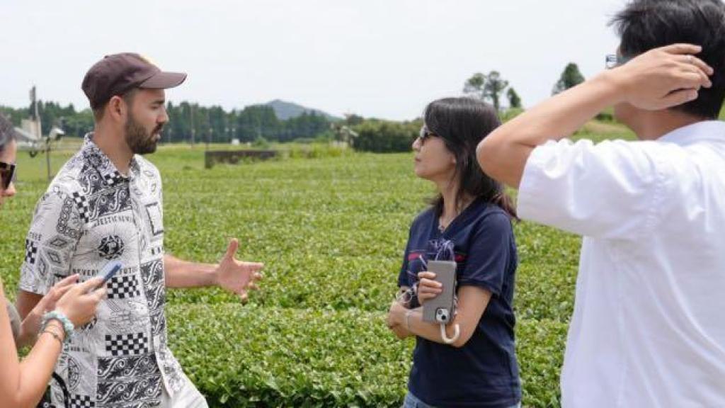 David Bernardo en las plantaciones de té matcha en Japón.