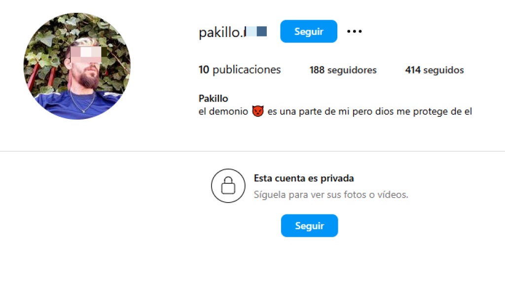 Detalle de la tarjeta de presentación del presunto autor de los hechos en sus redes sociales.