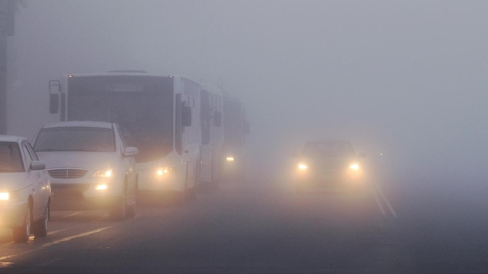 Coches entre la niebla.