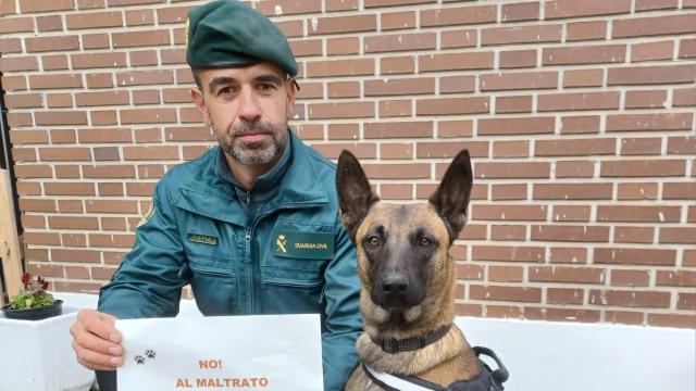 Un agente de la Guardia Civil junto a un pastor alemán