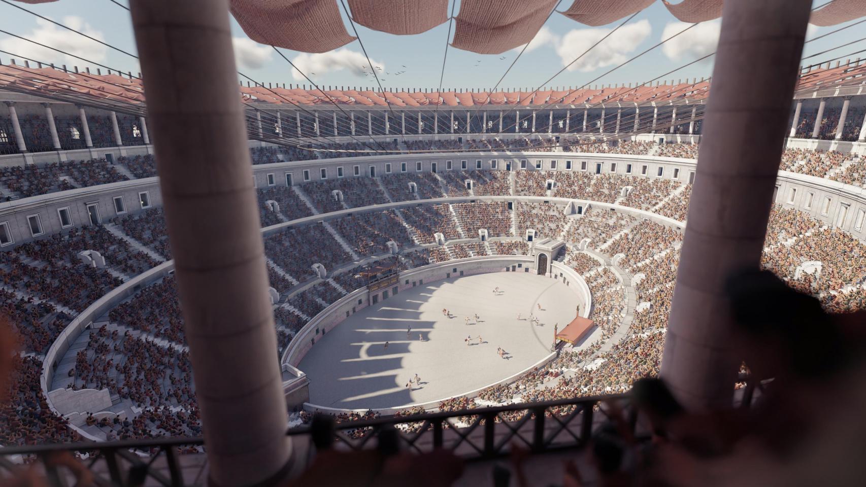 Recración 3D de la vista que tendrían los espectadores del graderío más alto del Coliseo.