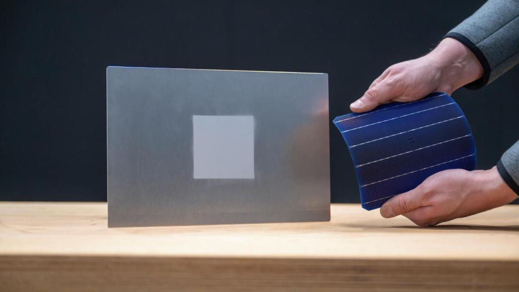 La nueva pintura solar de Mercedes junto a un panel solar flexible