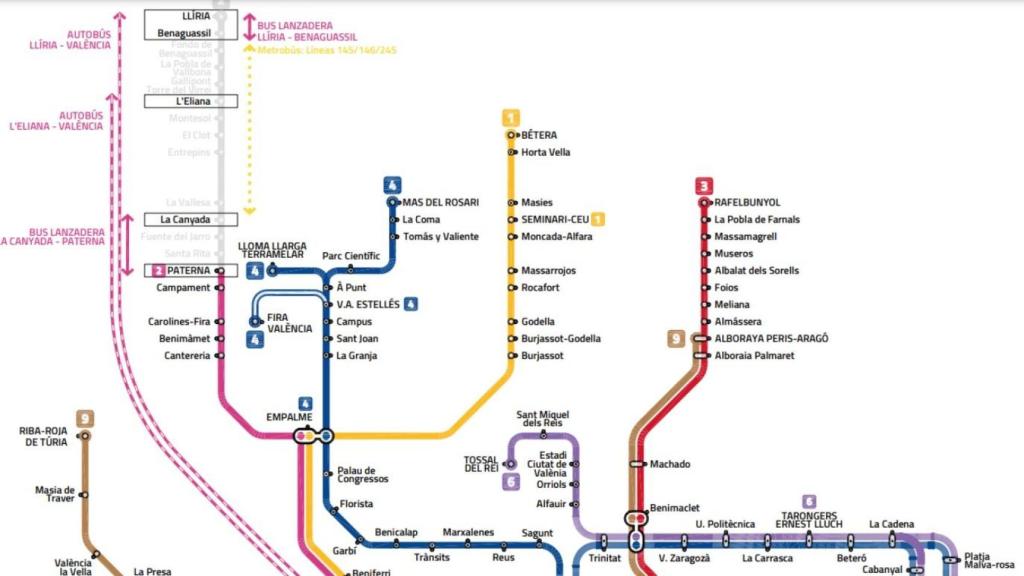 Plano de Metrovalencia con los nuevos servicios que se pondrán en marcha el próximo 3 de diciembre. EE