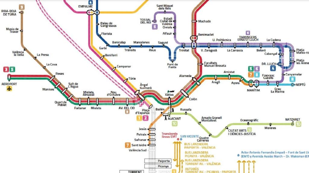 Plano de los servicios que volverán a funcionar en Metrovalencia a partir del 3 de diciembre. EE