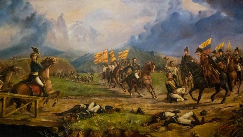 Lienzo sobre la batalla de Boyacá pintado por J. W. Cañarete.