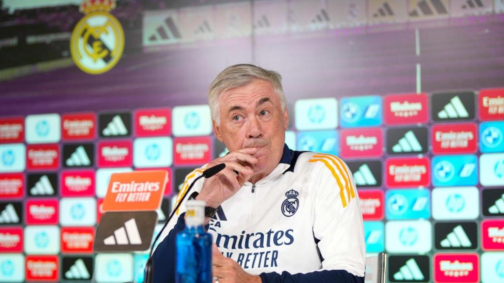 Carlo Ancelotti, en rueda de prensa con el Real Madrid