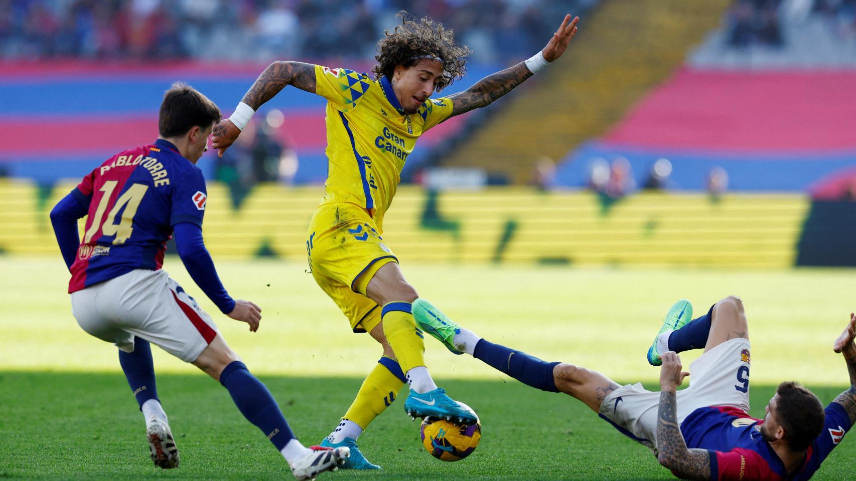 Fabio Silva, durante el partido de Las Palmas contra el Barça