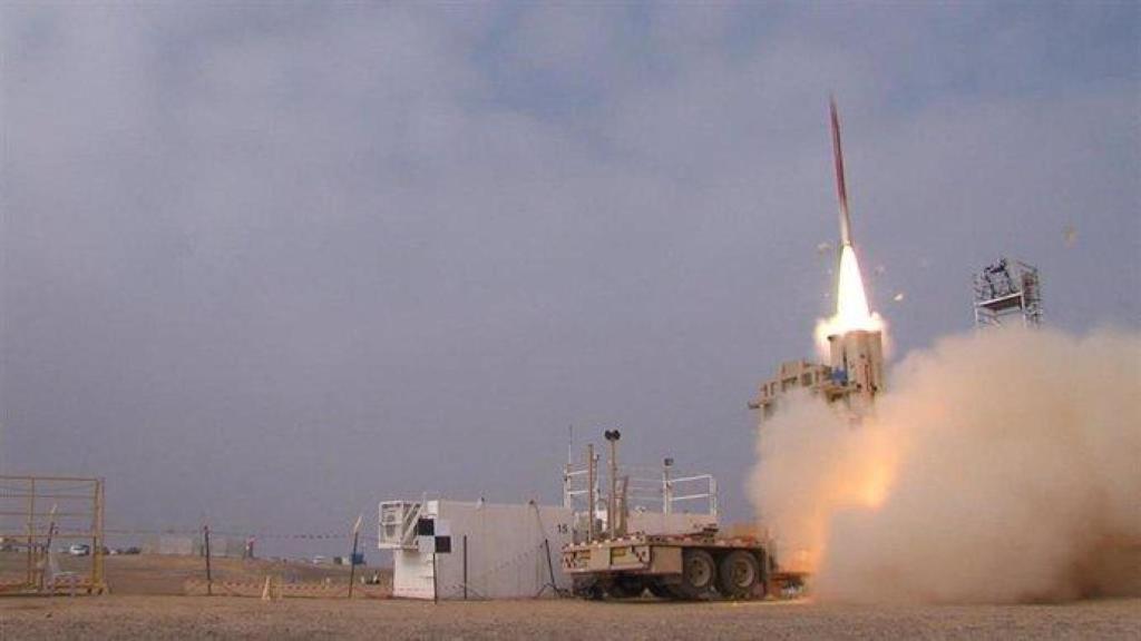 Misil interceptor en Israel. Imagen de archivo.