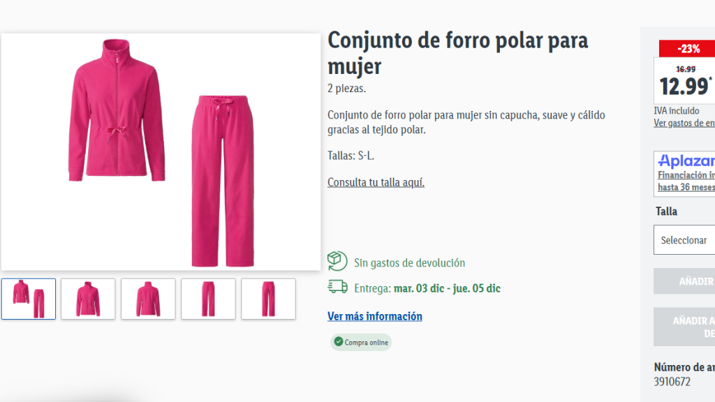 Conjunto de forro polar para mujer.