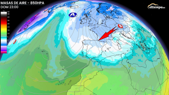 La masa de aire frío con origen polar que llega a España el segundo fin de semana de diciembre. ElTiempo.es