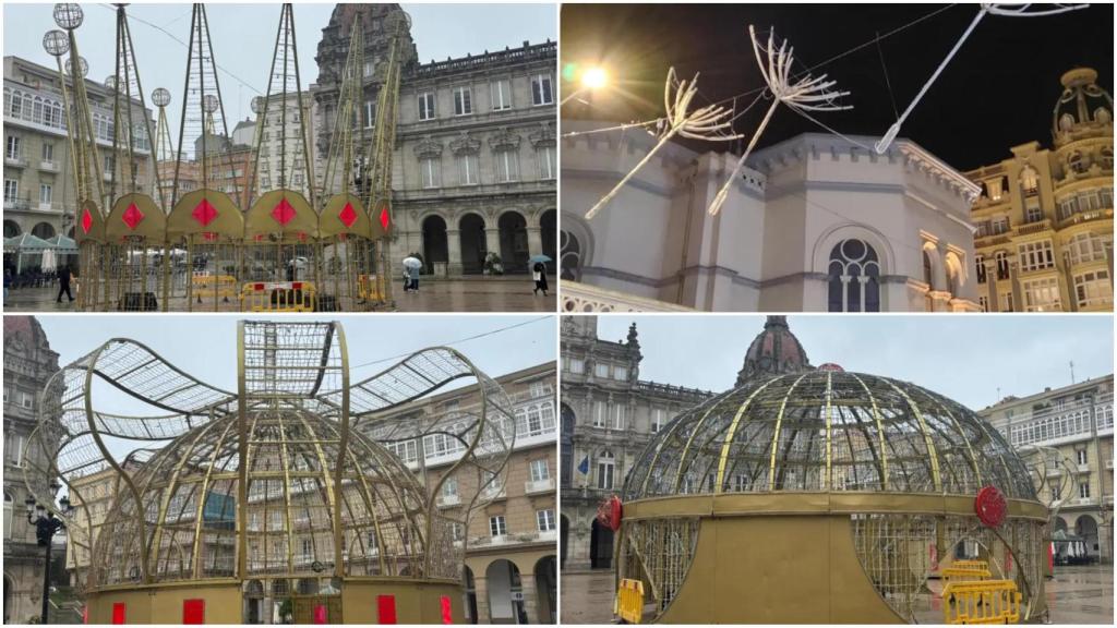 Elementos del encendido de Navidad en A Coruña.