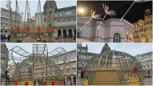 Elementos del encendido de Navidad en A Coruña.