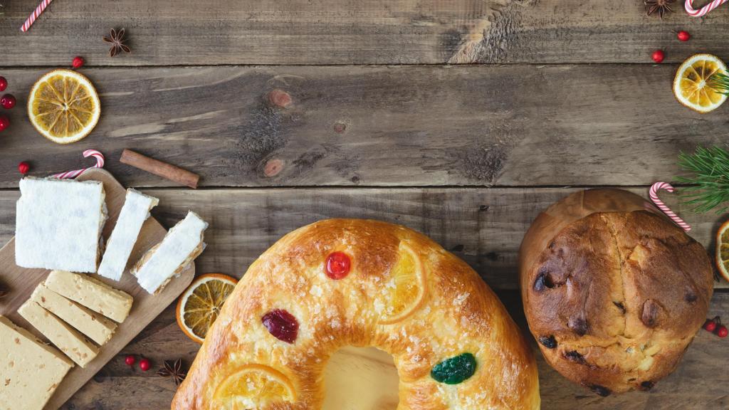 Turrones, roscón de reyes y panetone.