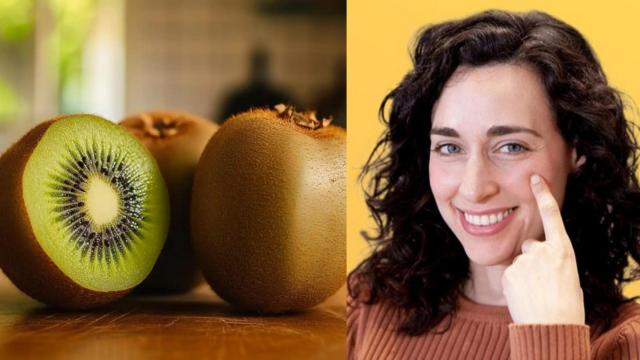 La nutricionista Julia Farré junto a un kiwi.